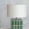 Green tile Lamp With Linen shade