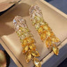 Longline Drop Earrings with Yellow Radiant Leaves