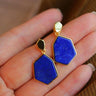 Genuine Ocean Blue Lapis Lazuli Hexagon Drop Earrings