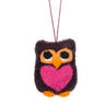Felt Owl with Heart Ornament Brown
