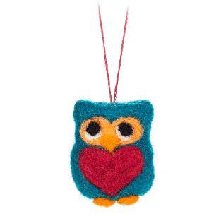 Felt Owl with Heart Ornament Blue