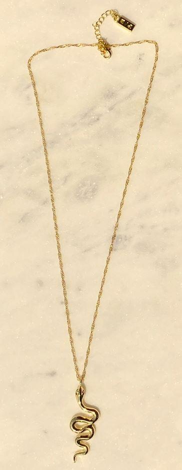 golden snake neckace, designed in Canada, hypoallergenic jewelry