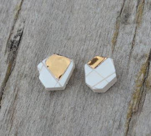 White & Gold Polygon Earrings