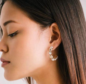 bloom flower crystal hoop earrings, hypoallergenic jewelry