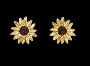 gold leaf and druzy stone create these beautiful sunflower studs earrings, calgary