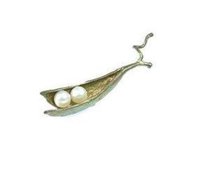 two peas in a pod brooch or pin is hand crafted using bronze and freshwater pearls, unique and lovely jewelry, calgary
