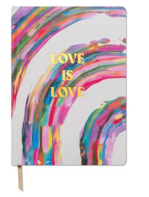 love is love gold foil, lined pages journal, watercolor rainbow