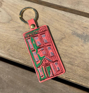 coral apartment keychain, handmade in scotland, leather