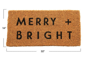 merry and bright holiday door mat, coir mat