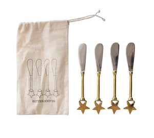 golden star cananpe knives, holiday table, christmas party utensils