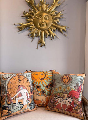 pillow tarot card, mystical home decor, tarot sun pillow