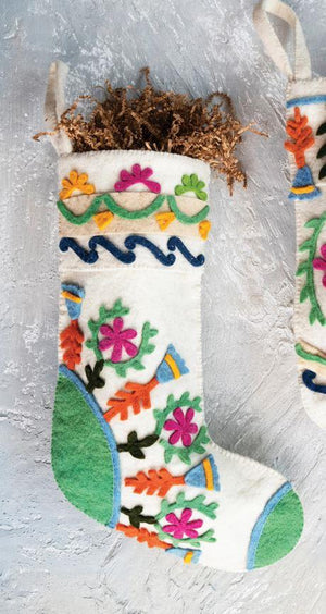 folk style wool felt christmas stocking, holiday stocking