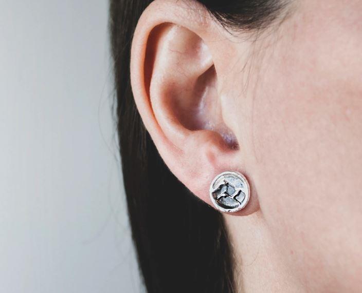sterling silver mountain stud earrings, handmade in Calgary, Canada, mountain range souvenir earrings