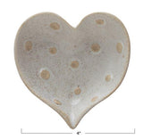 This heart shaped polka dot dish is perfect for a new engaged couple to put their rings in, or a lovely dish to put on your coffee table or entry way table for coins, keys and trinkets. This ring dish is made of stoneware and hand painted, and therefore m