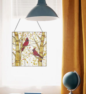 Cardinals in Autumn Stained Glass