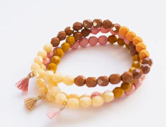 pink and yellow beaded bracelet. bead bracelet. 