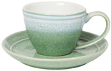The Mineral Green Espresso Cup and Saucer are sure to make your morning routine a cheery one. Made of stoneware, this espresso cup holds 3 ounces of your favorite variety. The set is dishwasher safe and microwave safe. 