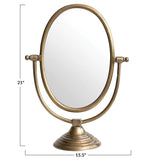 Oval Framed Mirror, The Oval Frame Mirror is perfect for your dresser or make up area, the mirror measures 21" tall by 7" wide and 15.5" long with an antiqued brass finish.