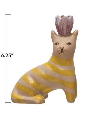 Yellow Striped Cat Candle Holder