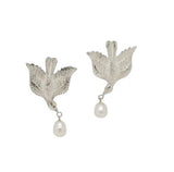 Sterling Silver Sparrow Earrings, Sparrows symbolize joy and community. Pearls are connected with hidden knowledge. These beautifully detailed birds are sure to bring happiness.