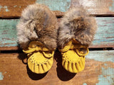 Baby Moccasins Indian Tan Suede with Fur