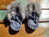 Baby Moccasins Sky Blue Suede with Fur