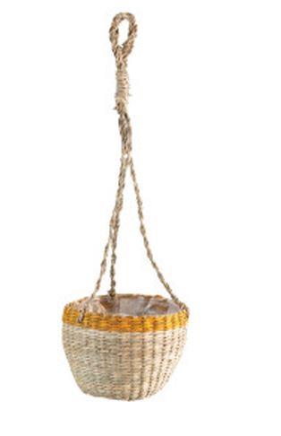 Woven Seagrass Hanging Planter - Yellow