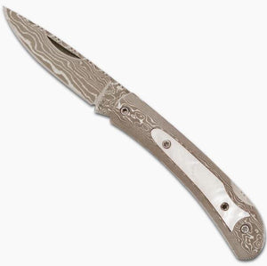 Damascus Steel 3" Pocket Knife with Pearl Inlay