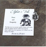 elepahnt and palm tree sterling silver necklace, handmade in canada, jewlery