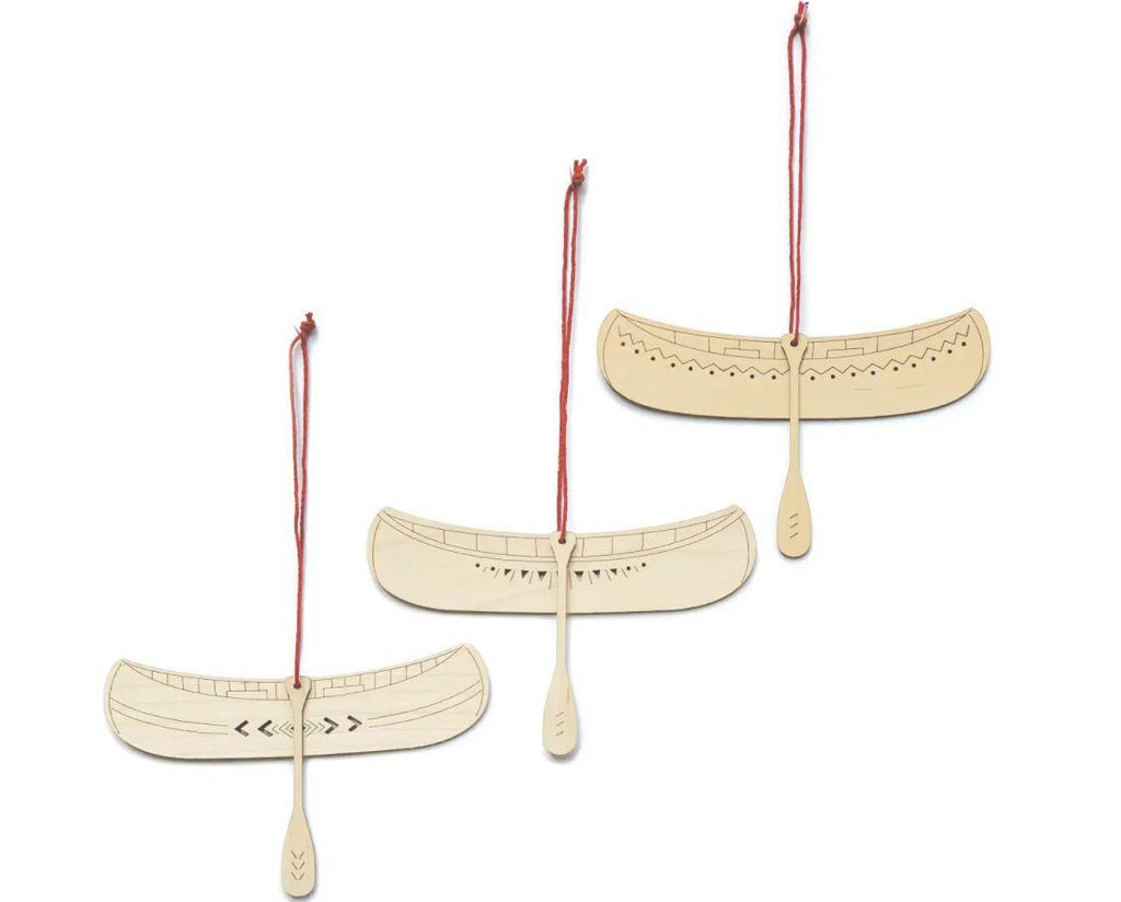 Wooden Canoe Ornaments - Set of 3