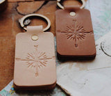 Doubled Side Tan Compass Keychain
