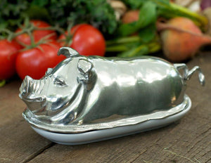 happy pig pewter butter dish, made of luxury grade pewter