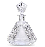  The triangular crystal decanter boasts a gorgeous etched crystal glass stopper and a thick weighted bottom to promote stability. Everyone will want to raise a glass of your whiskey when it’s presented in this sparkling fine crystal decanter that radiates