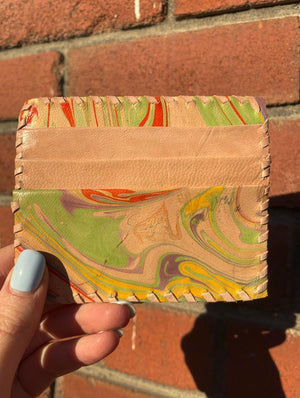 Ivy Marbled Leather Card Holder - Multicoloured