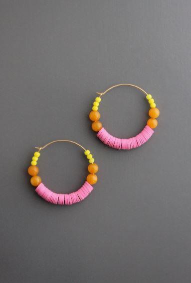 Pink, Orange & Yellow Hoops - Earrings