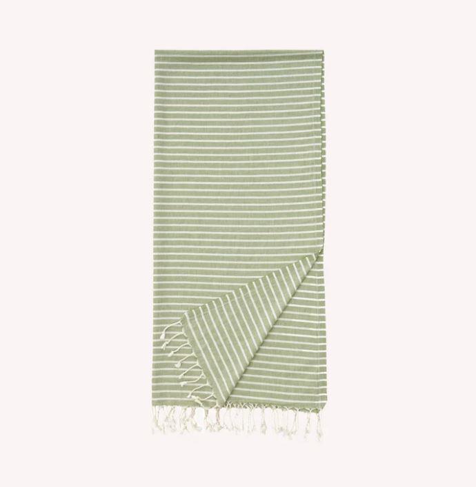 Green and white stripped Turkish Towel. 
