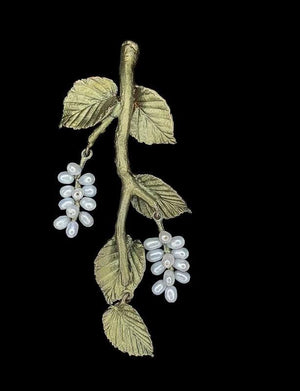 spring birch brooch, hand crafted using bronze and freshwater pearls, michael michaud