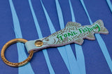 pale blue gone fishing leather keychain handmade in the United Kingdom