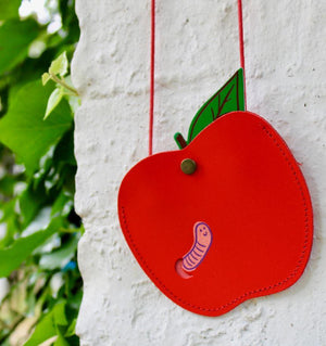 sweet red apple pocket purse, handmade in scotland of genuine leather