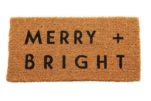 merry and bright christmas doormat, holiday coir mat