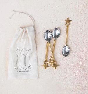 star spoon gold finished, set of 4 gold finished coffee spoon