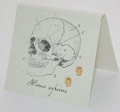 golden skull stud earrings, 14 k gold plated, jewelry, calgary