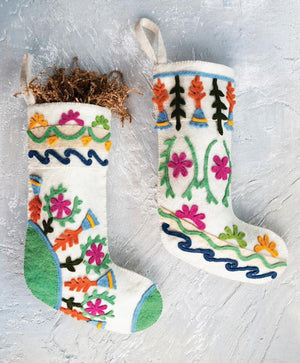 wool felt folk style christmas stocking, holiday christmas stocking