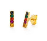 jewel toned rainbow stud earrings, gold stud earrings, hypoallergenic jewelry