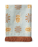 blue and brown beetle tea towel with fringe, kitchen linens with bugs