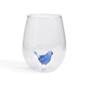 Blue Bird Stemless Wine Glass 
