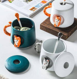 Cat Mug with Saucer & Spoon