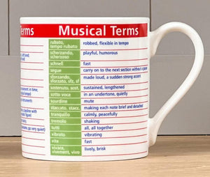 musical terms coffee mug, cermaic mug filled with music terms