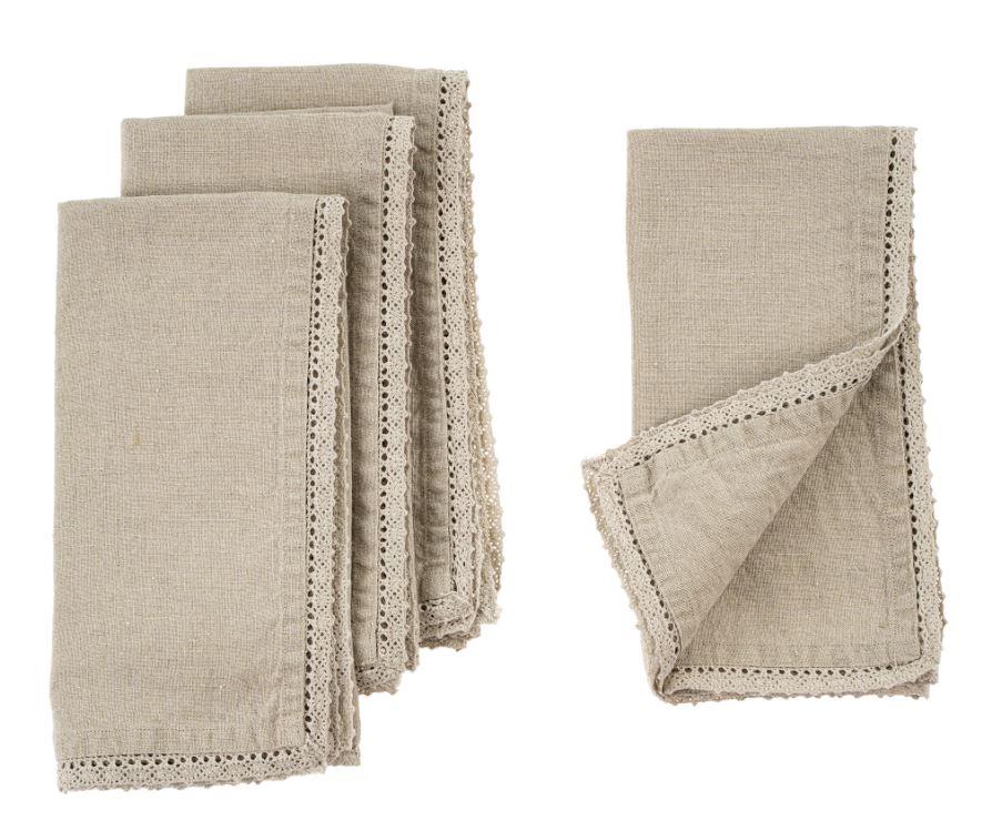 The Eliza Linen Napkins are made of a soft grey cotton linen with the edging of lace. The delicate details are perfect for any lovely dinner setting. Throw a beautiful and luxurious dinner party with these napkins as a final touch to your settings.