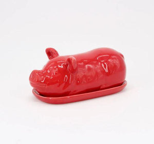 Red Pig Butter Dish